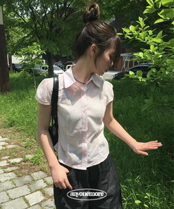 토렌 캡소매 카라 반팔 블라우스 셔츠 (3color)