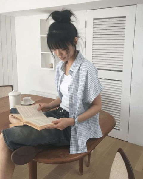 소넬 체크 롤업 반팔 셔츠