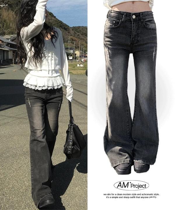 【Anyone more】[A/M] Joan Black Denim Washing Bootcut Pants Men's Harley-Davidson Bootcut Jean - Denim Washed Black