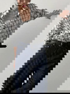 皺皺格紋寬鬆襯衫