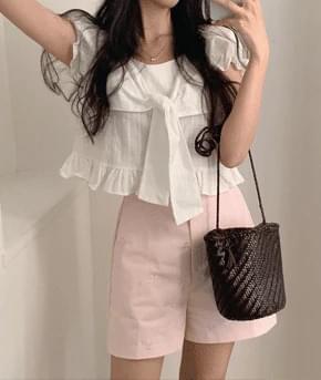 荷葉袖圓領白色上衣