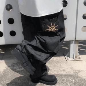 Sunrise Frame Rivets Dyeing Carpenter Balloon Pintuck Denim Pants 2color