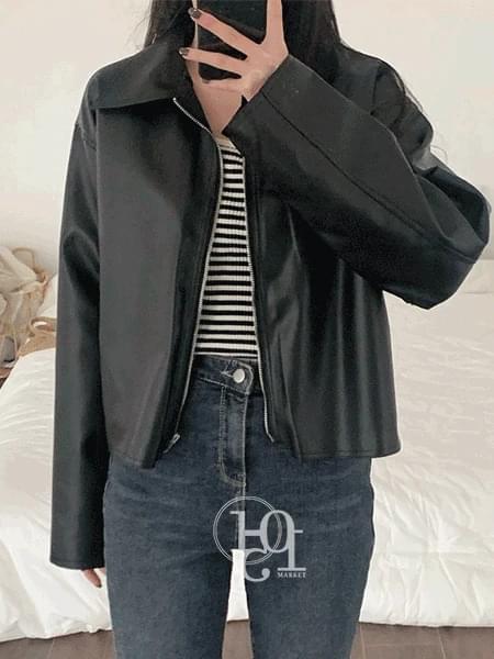 mood zip-up leather jacket
