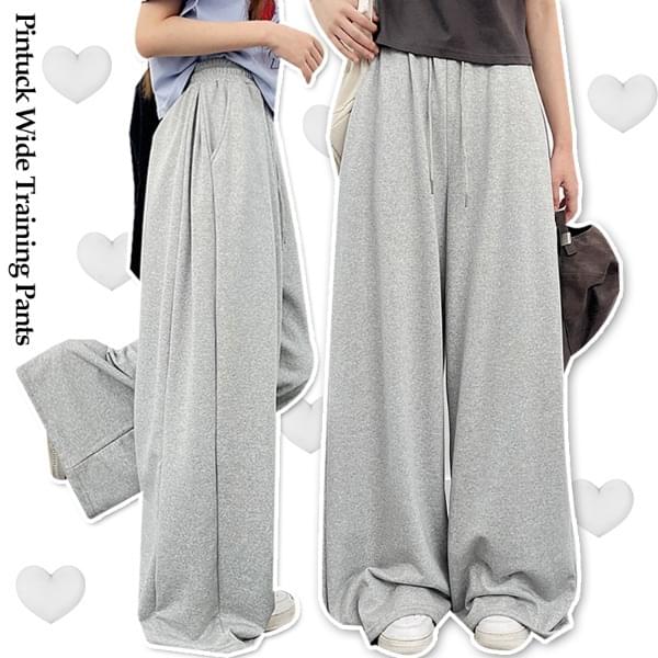 Pretty fit❤ Plain side pin tuck wide training pants