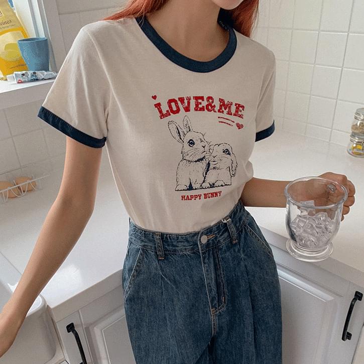 Love Me Rabbit Color Matching Rappa Short Sleeve Tee
