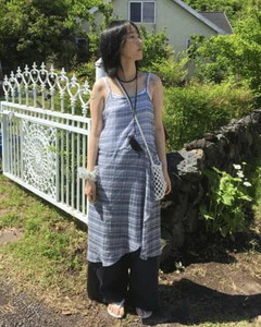 格紋開衩長版連身洋裝