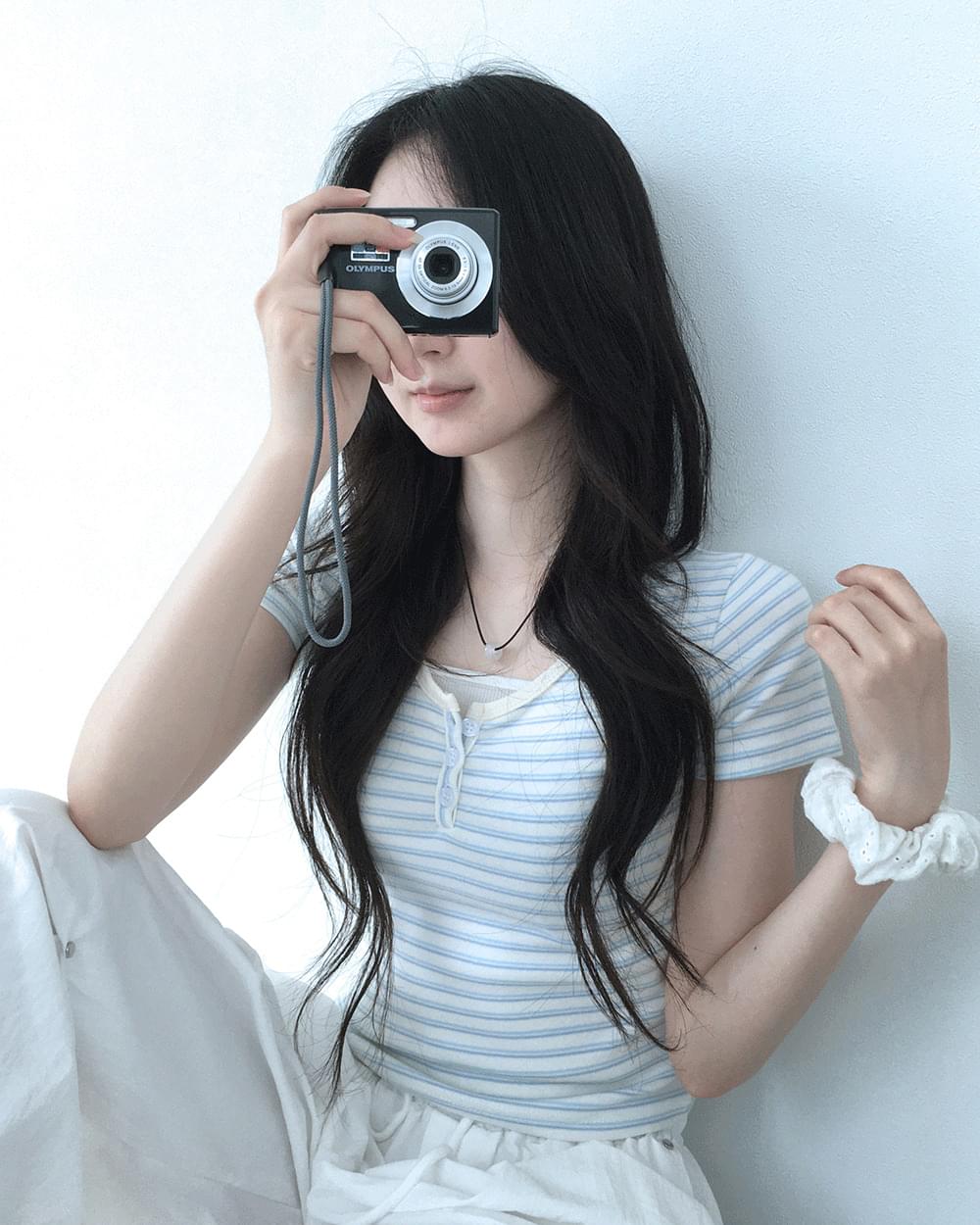 Socan Stripe Button Henley Neck Short Sleeve T-Shirt