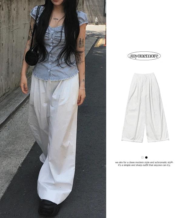 PARON SUMMER COTTON STRING WIDE PINTUCK PANTS