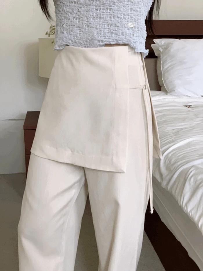 Summer Layered Wrap Skirt Skirt Pants Linen Wide Slacks (2 Colors)
