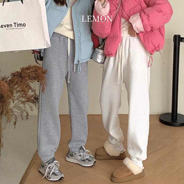 Macaron Fleece-lined banding wide jogger pants
