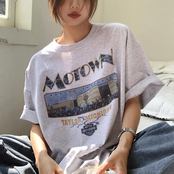 做舊印花寬鬆短袖上衣