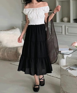 Lenua Banding Frill Cancan Long Skirt -2color