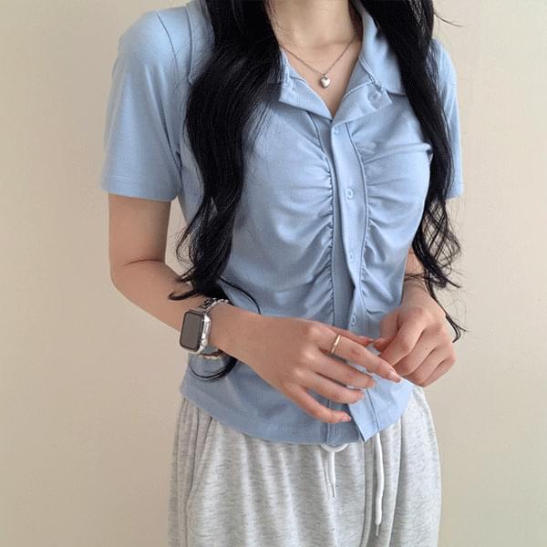 ゼフィーカラーシャリングボタン半袖Tシャツ