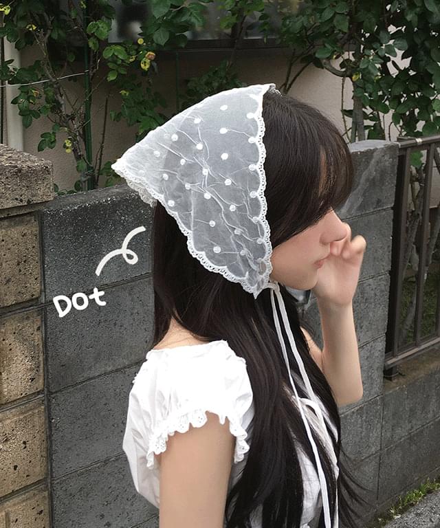 Pomi Dot Polka Dot Lace Wave See-through Hair Bandana Scarf Mesh Kerchief Hairband Bonnet Lovely