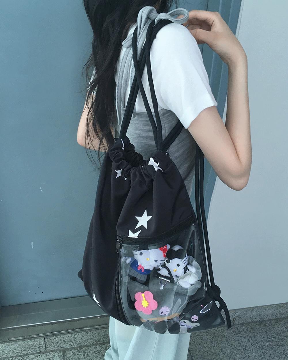 포빗 별 스타 키링 투명 포켓 스트링 백팩 짐색