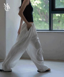 羅紋拼接尼龍曲線燈籠褲