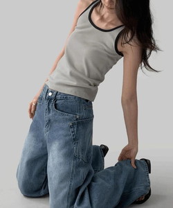 拼色滾邊無袖背心