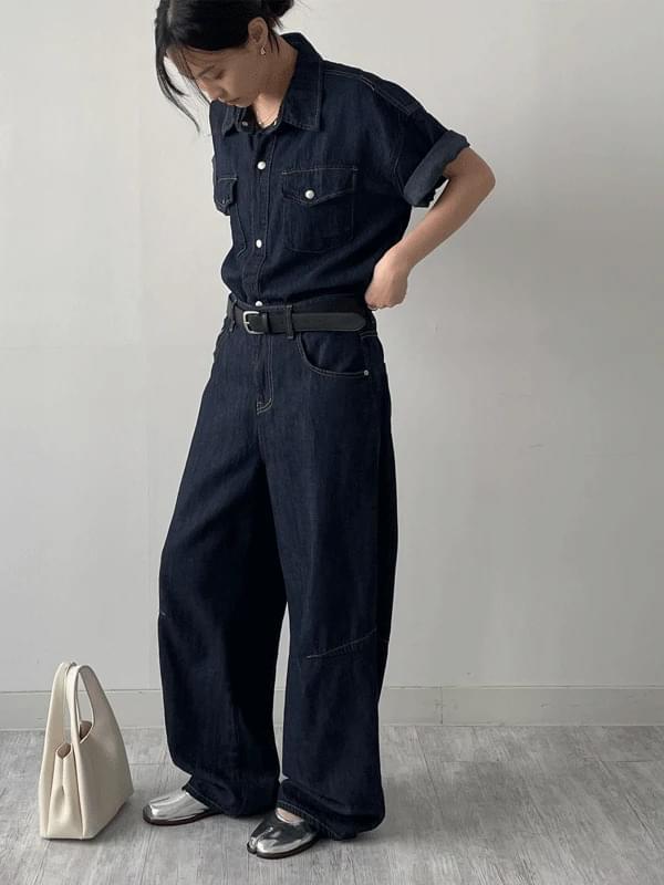 プレッド ピンタック ワイドデニムパンツ