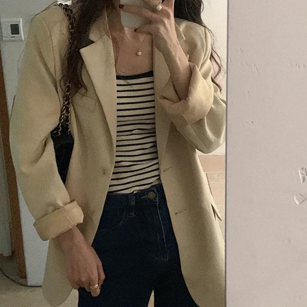 Cream Basic Loose-fit Single Jacket