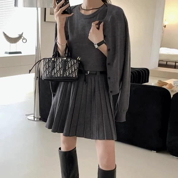 Melb Knitwear Sleeveless Dress+ Cardigan Set