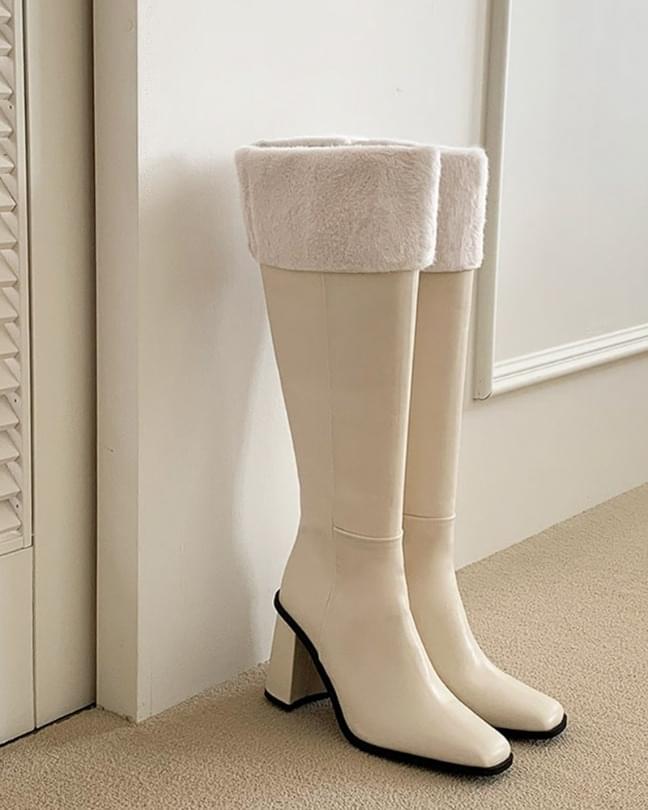 Angel fur long leather boots