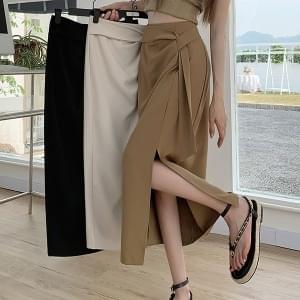 Mood shirring uneven team long skirt