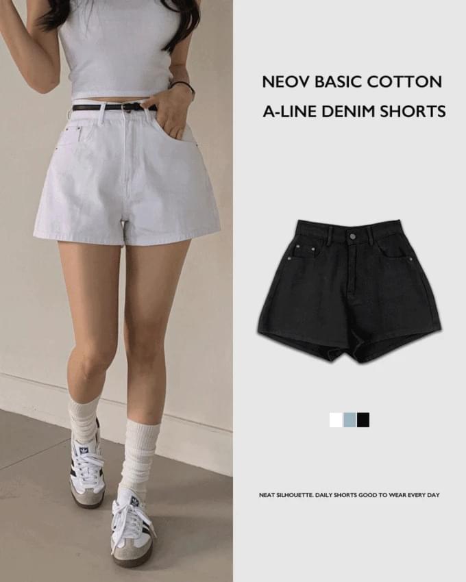 Neob High Waist Basic Daily A-Line Denim Jean Shorts Cotton Shorts