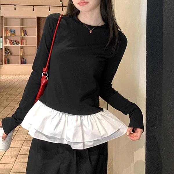 로제나 밑단 프릴 티셔츠