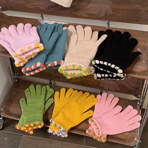 Pom Pom Lovely Color Matching Knitwear Gloves 配飾