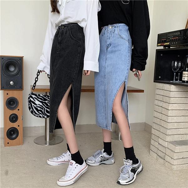 Hers slit denim skirt
