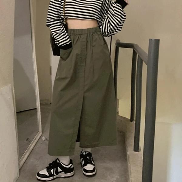 Mushroom waistband big pocket team long skirt