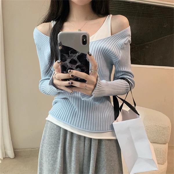 Kirota Fake Layered Ribbed Knitwear 
