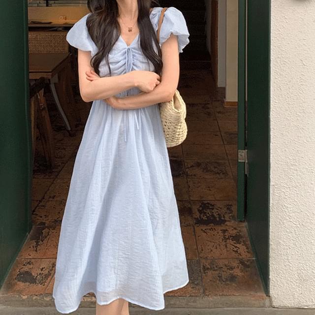 Polan V-Neck shirring puff Dress 连身裙