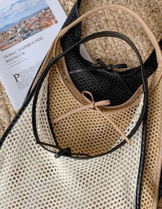 Mesh Ribbon Summer Rattan Shoulder Bag