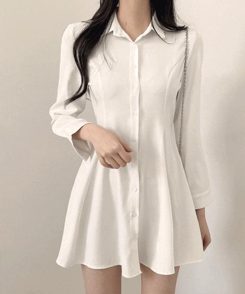 Marshmallow Button Ribbon Mini Dress