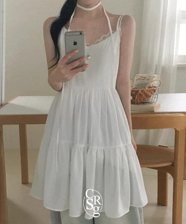 Cotton candy-light, cancan flare layered strap sleeveless ops