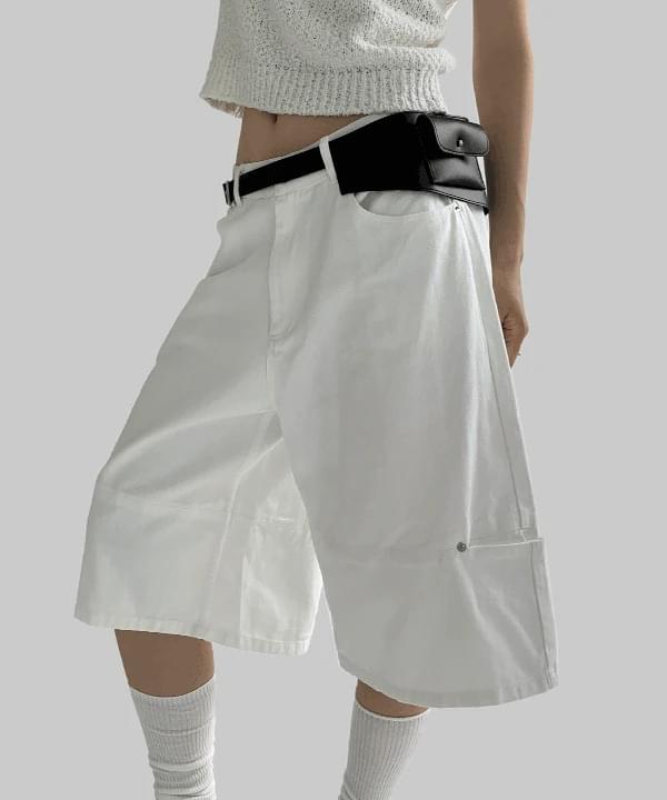 Bridge Pocket Half Band Cotton Bermuda Pants