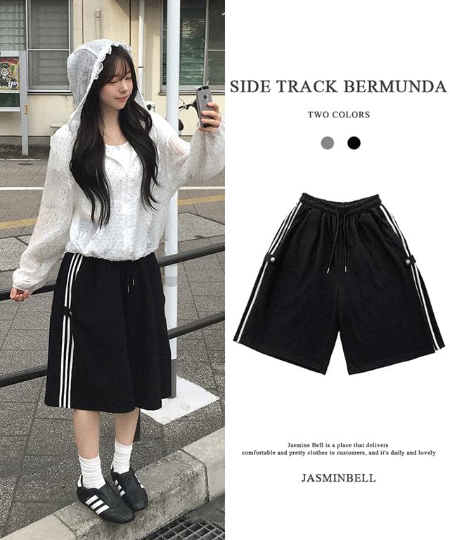 Tobe One Pick Side Snap Line Track Training Wide Bermuda Pants Shorts Unisex Harvey Recommendation Lower Body Cover Body Shape Correction