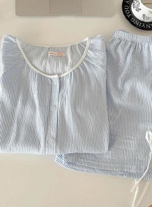 Sleeping Stripe Summer Short Sleeve Pajama Set