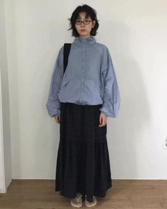 Pintuck check long skirt