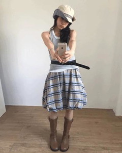 Stitch Balloon Check Skirt