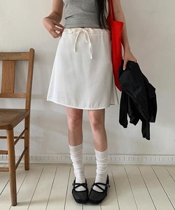 SAVEN SATIN STRING FLARE MIDI SKIRT -3color