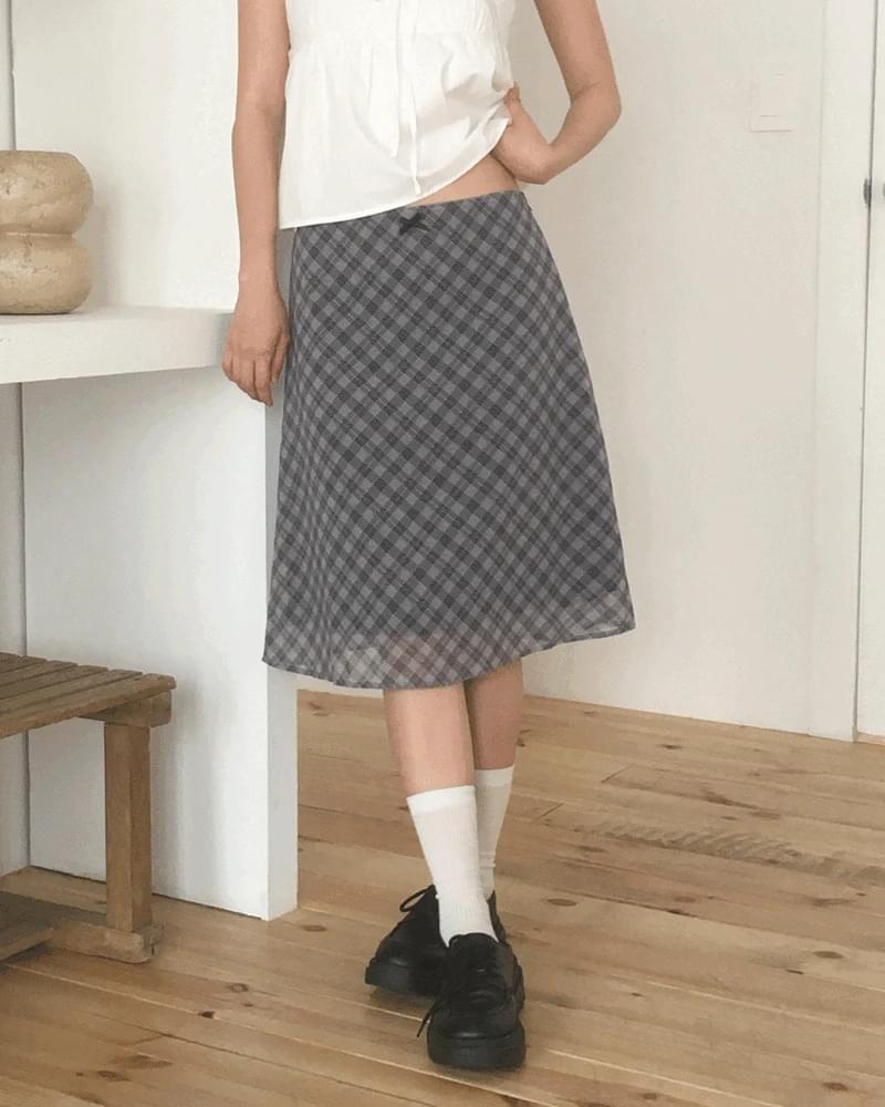 Deti See-Through Check Midi Skirt