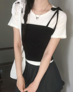 라또 뷔스티에 나시 리본 레이어드 반팔 티셔츠 세트