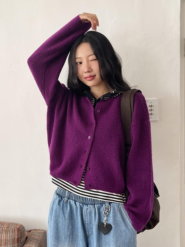 Big size 55-88 Elgart Boson Round Color Semi Crop Long Sleeve Cardigan
