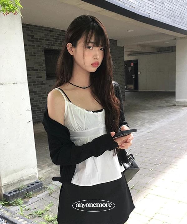 Corduroy Summer Ribbon Shirring Button Sleeveless Blouse