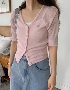 Mini Pendant 10 V-Neck Short Sleeve Knitwear Cardigan