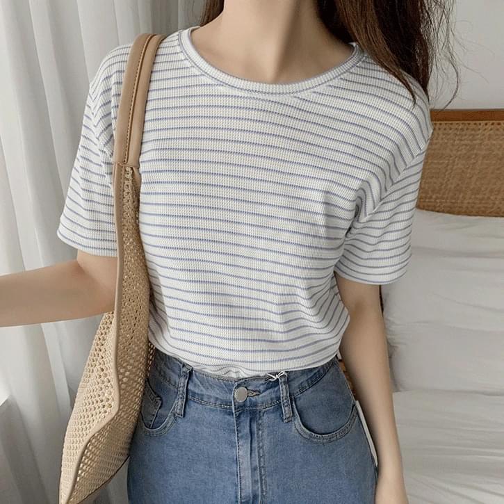 Calm Striped 8 Waffle Short Sleeve T-shirt