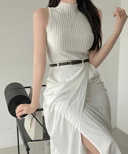Puniel Summer Half-Length Backless Ribbed Knitwear Sleeveless Sleeveless