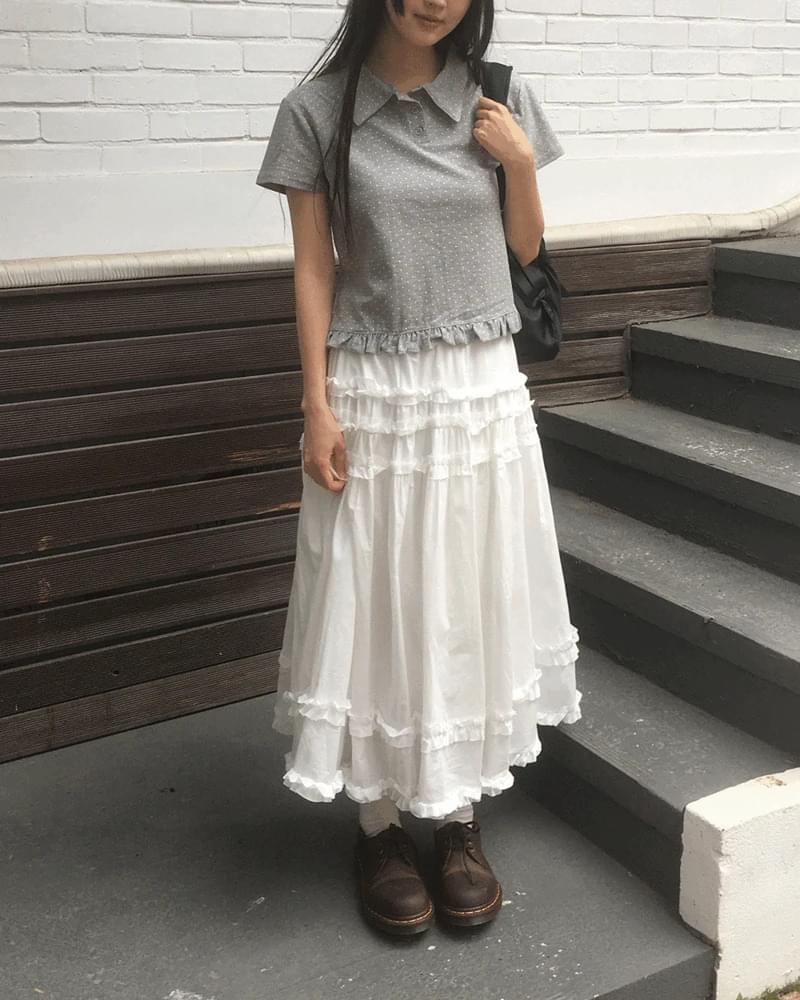 Leyou Frill Cancan Banding Long Skirt